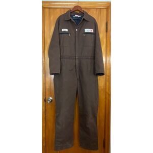 Vtg Mens Insulated Work Coveralls Made in USA sz L Long Patch Land O Lakes Cenex